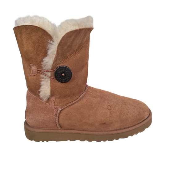 UGG Bailey Button II Sheepskin Lined Shearling Chestnut Suede Boots Women’s 8 - Picture 6 of 16